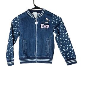 Hello Kitty Denim Zipper Closure Bomber Jacket Kids Size 6X
